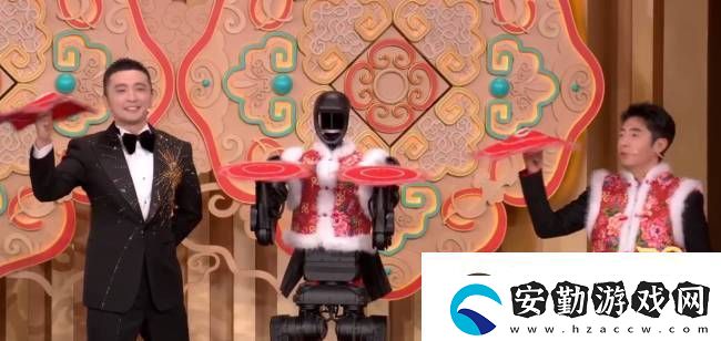 撒貝寧扶著春晚機(jī)器人登臺