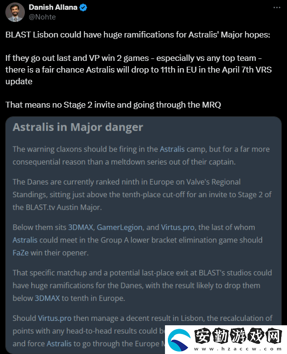岌岌可危！Astralis或無緣BLAST.tv奧斯汀Major直邀